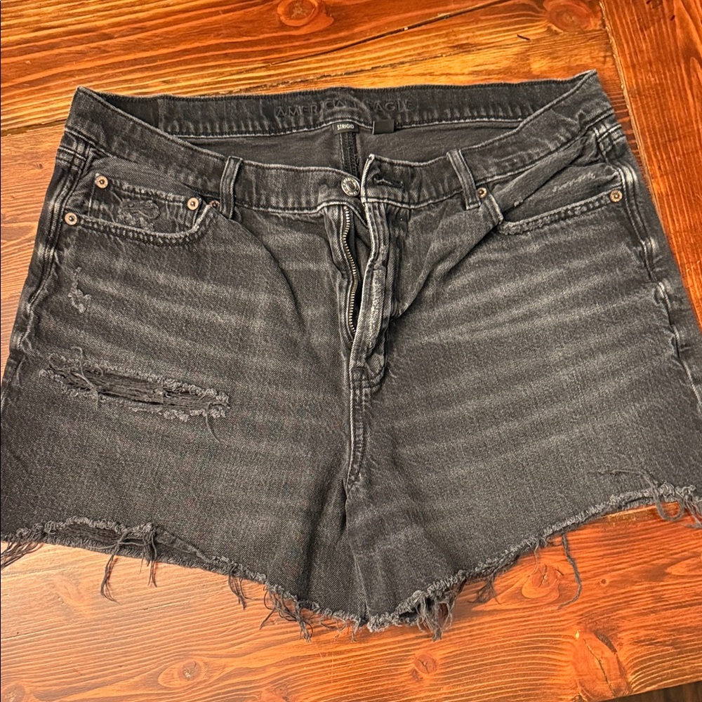 American Eagle Outfitters Black Washed Distressed Denim Shorts